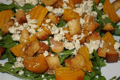 Slow Roasted Golden Beet & Tangerine Salad Over Baby Arugula with Blue Cheese