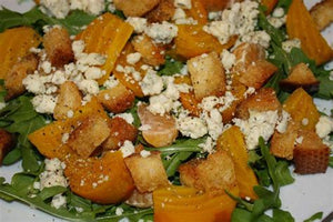 Slow Roasted Golden Beet & Tangerine Salad Over Baby Arugula with Blue Cheese