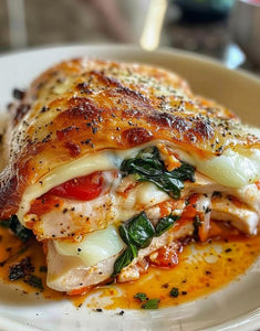 Roasted Red Pepper, Spinach and Mozzarella Stuffed Chicken