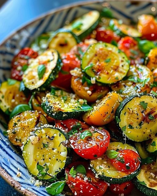 Roasted Garlic Parmesan Zucchini, Squash, and Tomatoes