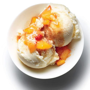 Cardamom Frozen Yogurt with Vanilla Balsamic and Peaches